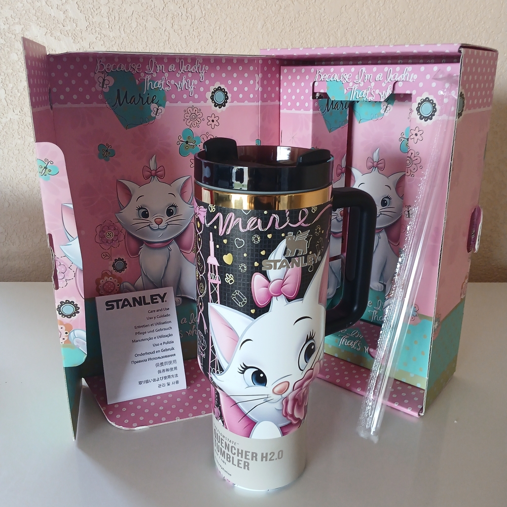 New 40 Oz Stanley Marie Cat Tumbler with Straw - Pink and Black - Picture 3 of 3